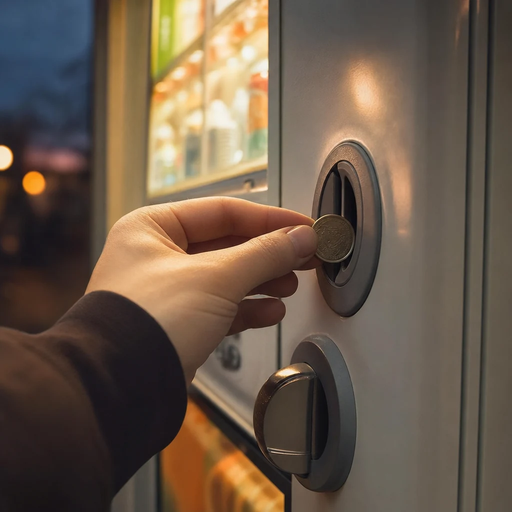 自販機にコインを入れる