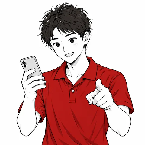 スマホを持って案内する営業担当者のイラスト